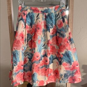 Everly Floral A-Line Skirt - Pink and Blue
